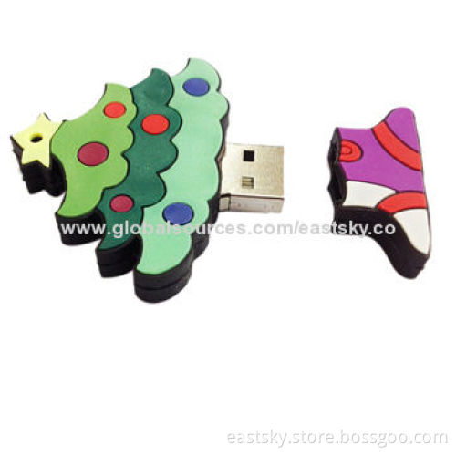 Custom Christmas tree-shaped USB flash drive, made of soft PVC material, OEM orders are welcomeNew